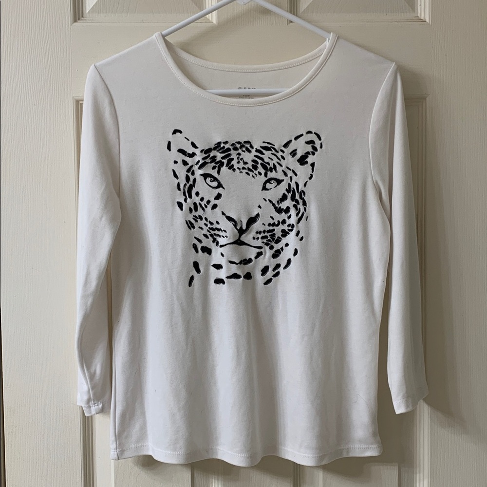 🌷3 for $25🌷Alia Petite, US SP, White & Black Embroidered Leopard 3/4 Sleeve Top